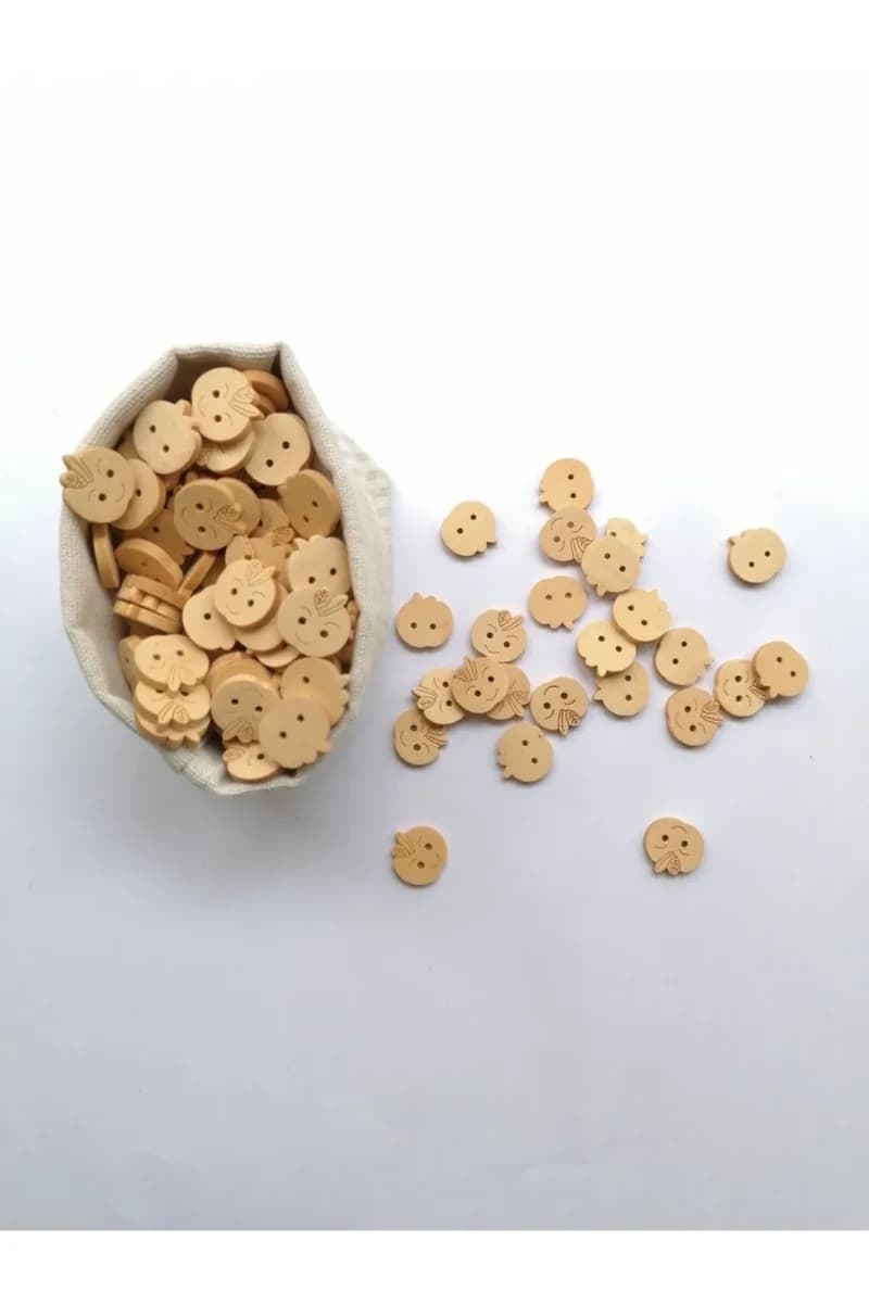30 Adet Ahşap Elma Figürlü Düğme 18 Mm