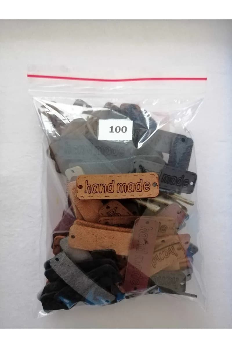 100 Adet Deri Örgü Ve Hobi Handmade Etiketi (karışık Renk- Dikdörtgen Model)