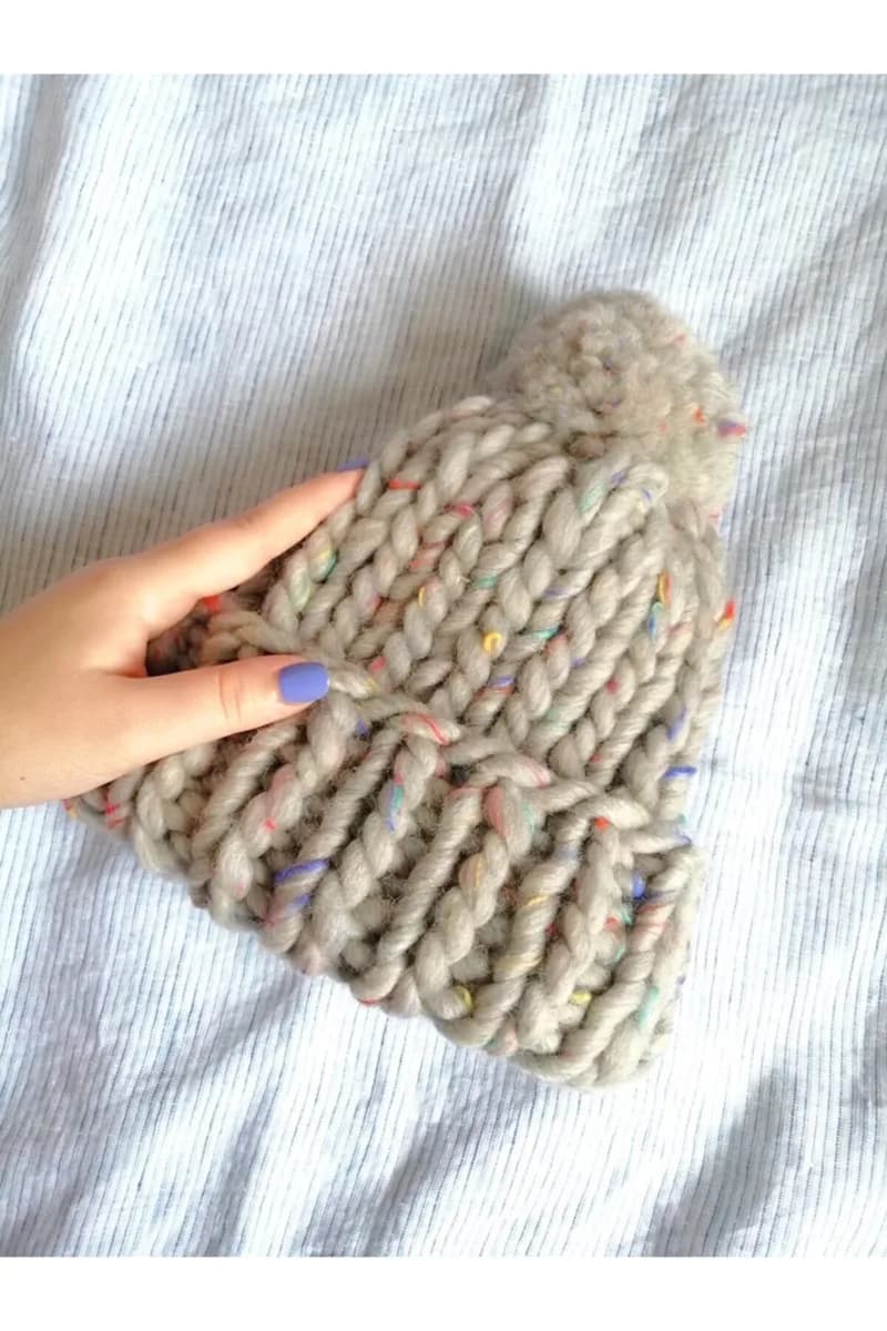 Yün El Emeği Bere Gri Kırçıllı ( Büyük Ilmekli) — görsel 3