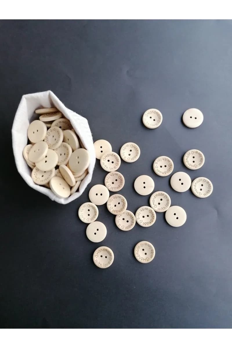 Ahşap Büyük Handmade Düğme - 2,5cm (40 Adet)
