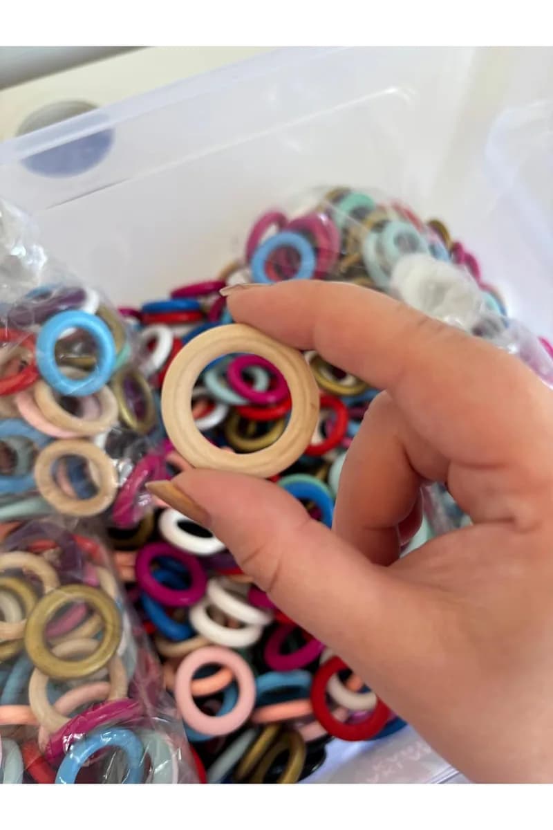 Ahşap Mini Halka Karışık Renkli - Emzik Askısı (15ADET) — görsel 4
