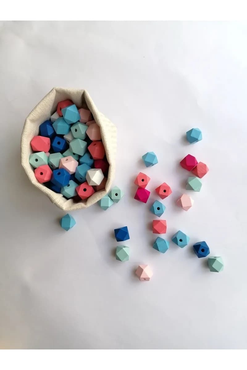 Renkli Sekizgen Boncuk (14MM) 20 Adet