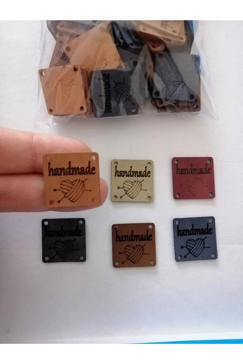 100 Adet Deri Örgü Ve Hobi Handmade Etiketi (karışık Renk- Karemodel)