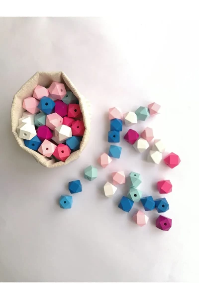Renkli Sekizgen Boncuk (16mm) 10 Adet