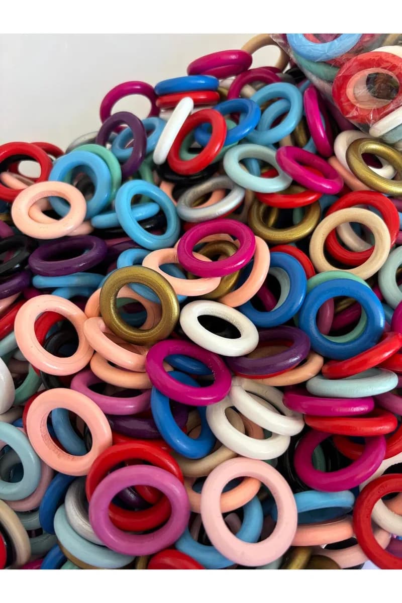 Ahşap Mini Halka Karışık Renk - Emzik Zinciri (50ADET) — görsel 3